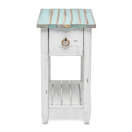 Picket Fence Coastal Distressed Bleu Chairside Table Model B78205-DBLEU/WH By Seawinds Trading