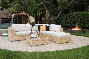 Austin 6 PC Sectional Set w/off-white cushions by Panama Jack Model PJO-3801-NAT-6SEC