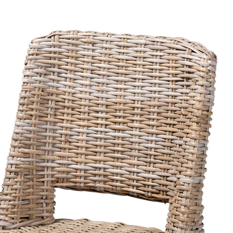 Magy Modern Wicker Fair Grey Rattan and Natural Brown Finished Wood Dining Chair