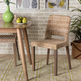 Magy Modern Wicker Fair Grey Rattan and Natural Brown Finished Wood Dining Chair