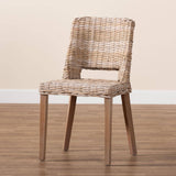 Magy Modern Wicker Fair Grey Rattan and Natural Brown Finished Wood Dining Chair