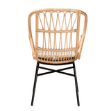 Caelia Modern Wicker Fair Natural Brown Rattan and Black Metal Chair