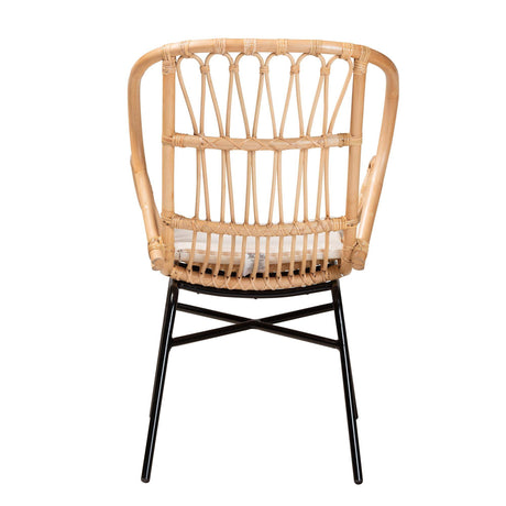 Caelia Modern Wicker Fair Natural Brown Rattan and Black Metal Chair