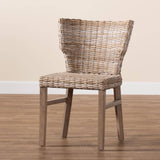 Enver Modern Wicker Fair Grey Rattan and Brown Wood Dining Chair