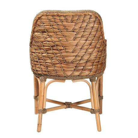 Kyle Modern Wicker Fair Natural Brown Woven Rattan Dining Arm Chair with Cushion