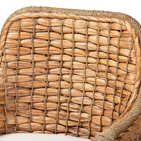 Kyle Modern Wicker Fair Natural Brown Woven Rattan Dining Arm Chair with Cushion