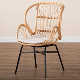 Caelia Modern Wicker Fair Natural Brown Rattan and Black Metal Chair