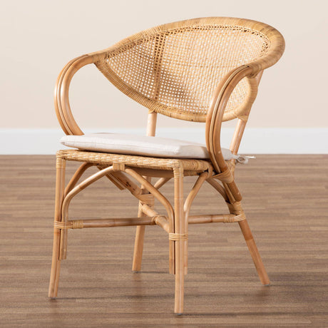 Varick Modern Wicker Fair Natural Brown Finished Rattan Dining Chair