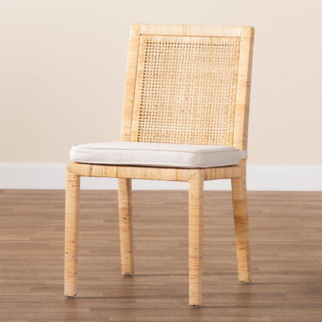 Sofia Modern and Contemporary Natural Finished Wood and Rattan Dining Chair