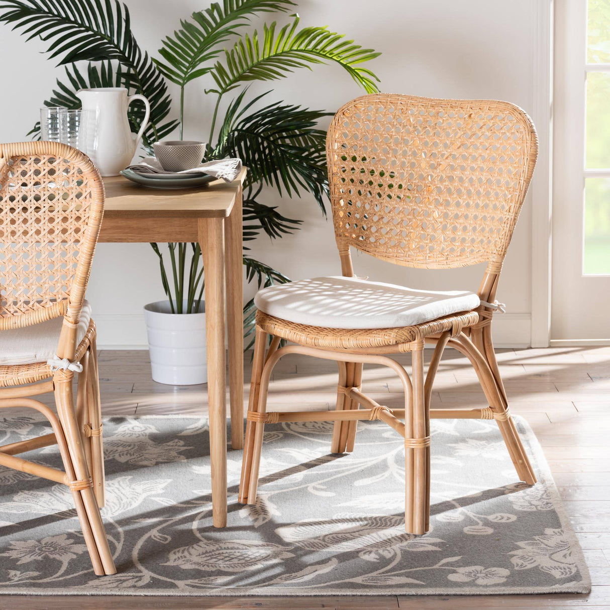 Nadira Modern Wicker Fair Natural Brown Finished Rattan Dining Chair