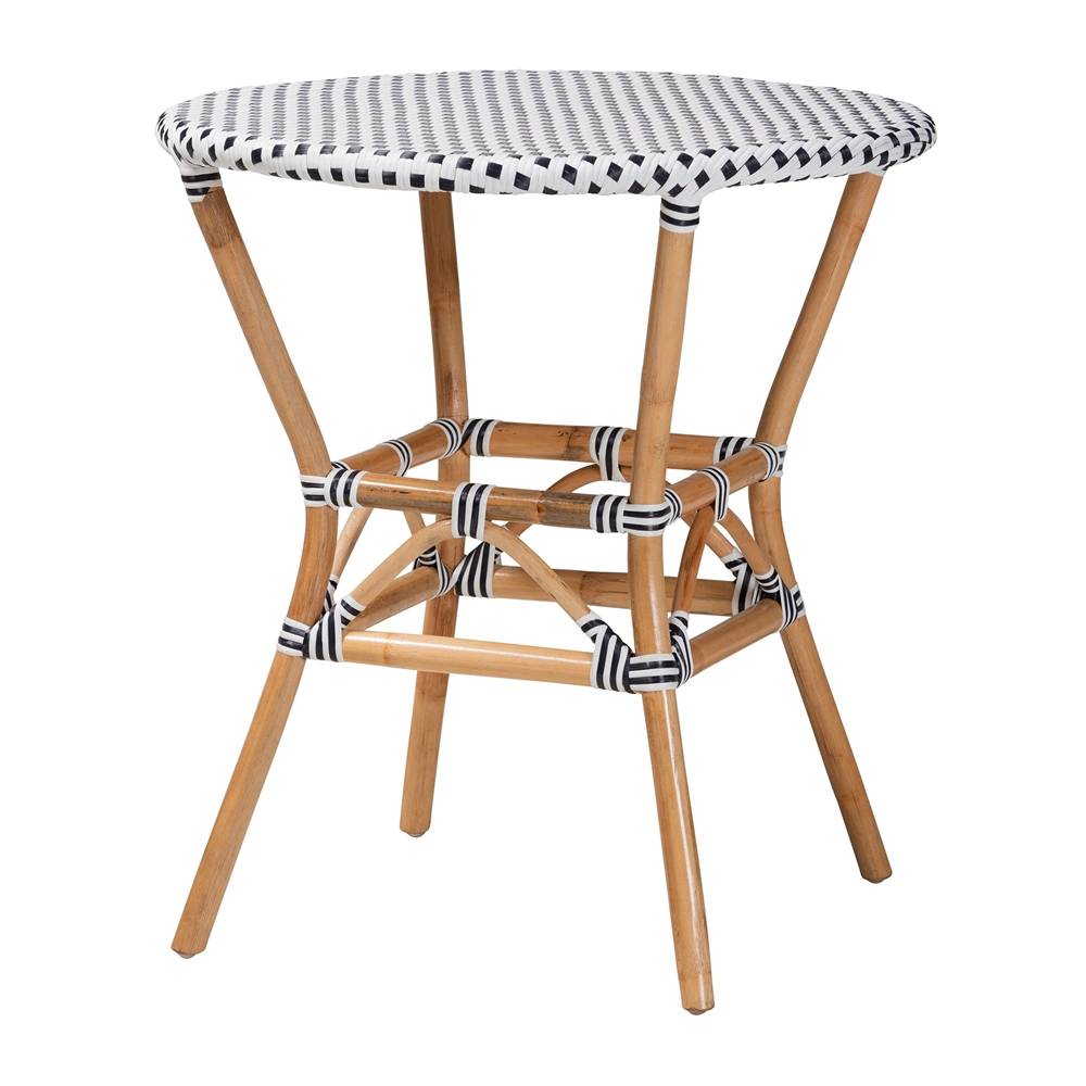 Genica Classic French Black and White Weaving and Natural Brown Rattan 5-Piece Indoor and Outdoor Bistro Set