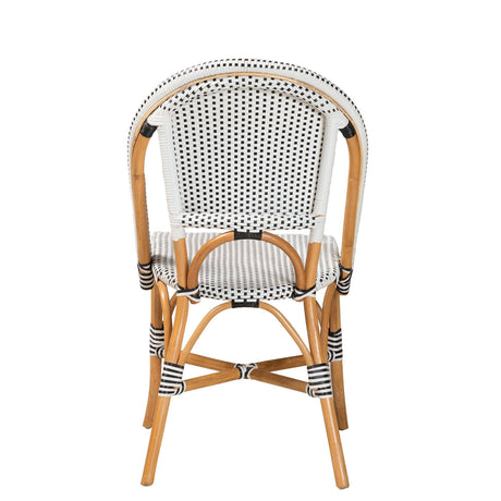 Genica Classic French Black and White Weaving and Natural Brown Rattan Indoor and Outdoor Bistro Chair