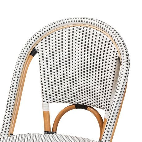 Genica Classic French Black and White Weaving and Natural Brown Rattan Indoor and Outdoor Bistro Chair