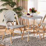 Genica Classic French Black and White Weaving and Natural Brown Rattan Indoor and Outdoor Bistro Chair