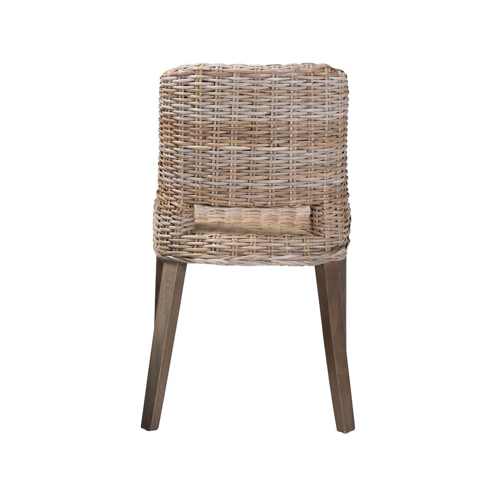 Magy Modern Wicker Fair Grey Rattan and Natural Brown Finished Wood Dining Chair