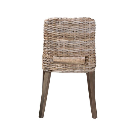 Magy Modern Wicker Fair Grey Rattan and Natural Brown Finished Wood Dining Chair