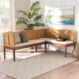 Royal Acacia Wood and Rattan Wicker Fair 2 Pc Dining Nook Bench Set