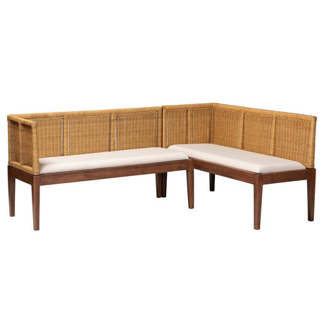 Royal Acacia Wood and Rattan Wicker Fair 2 Pc Dining Nook Bench Set