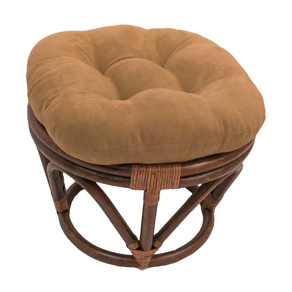 Bali Rattan 18-inch Round Ottoman with Microsuede Cushion