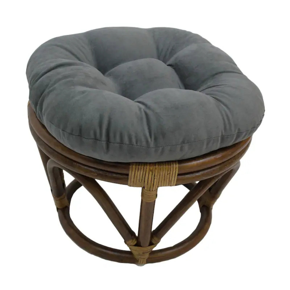 Bali Rattan 18-inch Round Ottoman with Microsuede Cushion