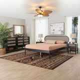 Shirin Mid-Century Beige Fabric and Black Wood Queen 5-Piece Bedroom Set