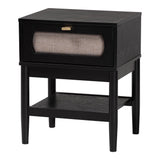 Shirin Mid-Century Beige Fabric and Black Wood Queen 5-Piece Bedroom Set
