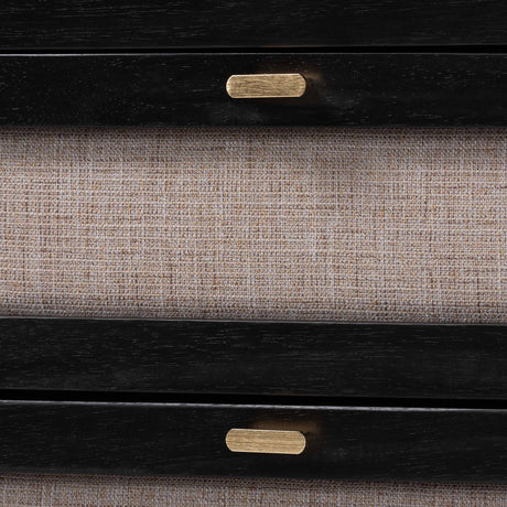 Shirin Mid-Century Beige Fabric and Black Wood Queen 5-Piece Bedroom Set
