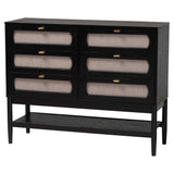 Shirin Mid-Century Beige Fabric and Black Wood Queen 5-Piece Bedroom Set