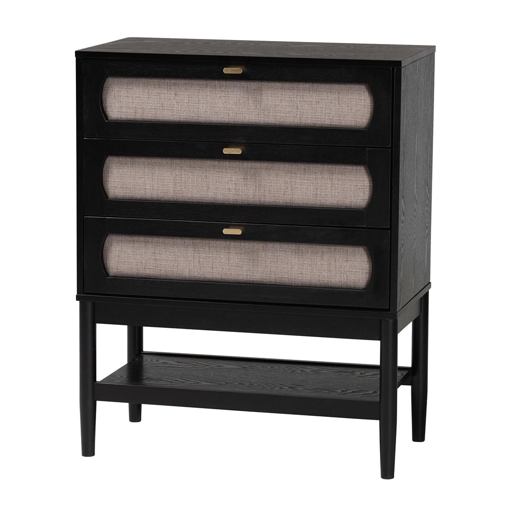 Shirin Mid-Century Beige Fabric and Black Wood Queen 5-Piece Bedroom Set