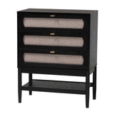 Shirin Mid-Century Beige Fabric and Black Wood Queen 5-Piece Bedroom Set