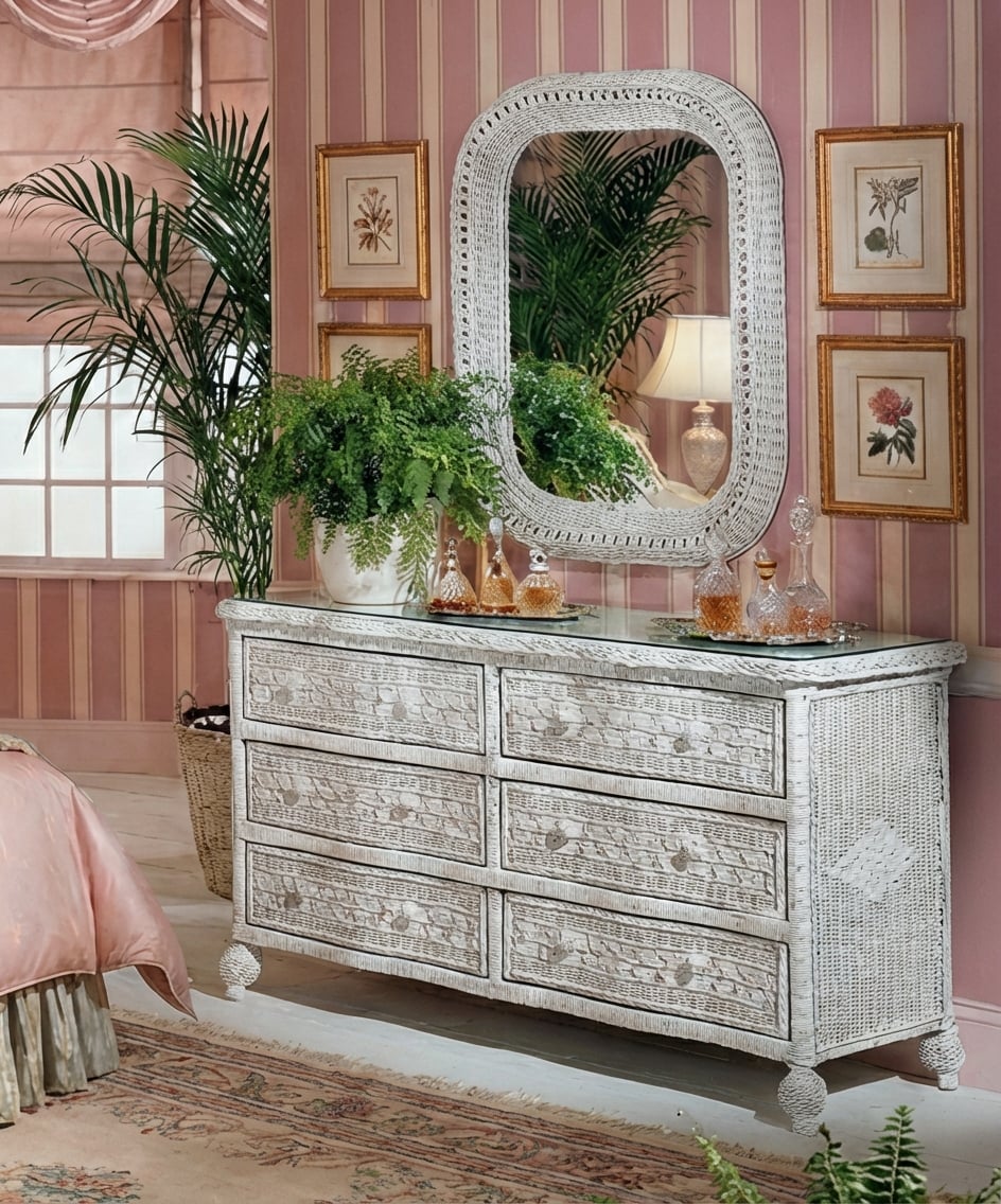 small dresser with mirror Southern Belle White 2-PC Dresser and Mirror Set by Wicker Fair
