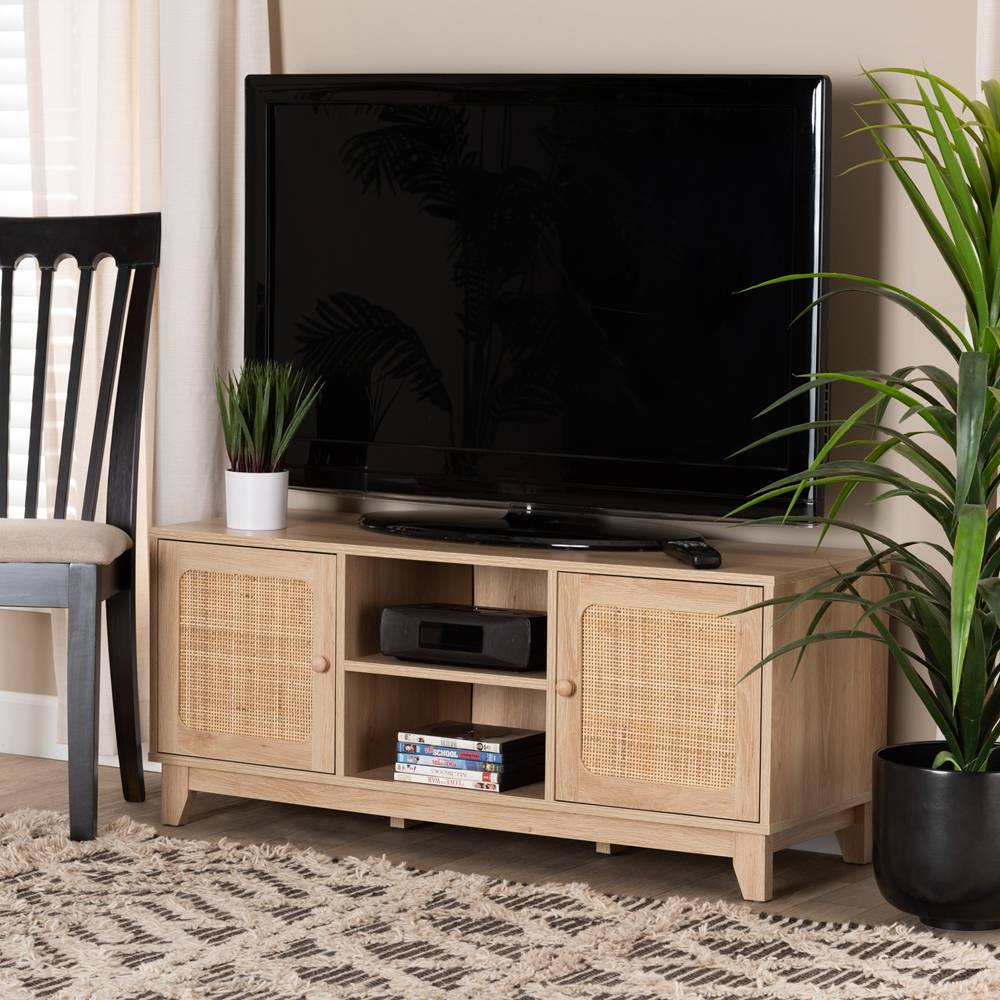 St Thomas Media Entertainment TV Cabinet w/ Natural Woven Wicker