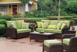 Saint Tropez (Espresso) Outdoor Wicker Loveseat and Coffee Table Set in Espresso Stain Model 79302-79344-1 By South Sea Rattan
