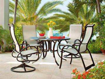 Aruba Outdoor Sling Supreme Stacking Arm Chair by Telescope Casual Model 52-7A00
