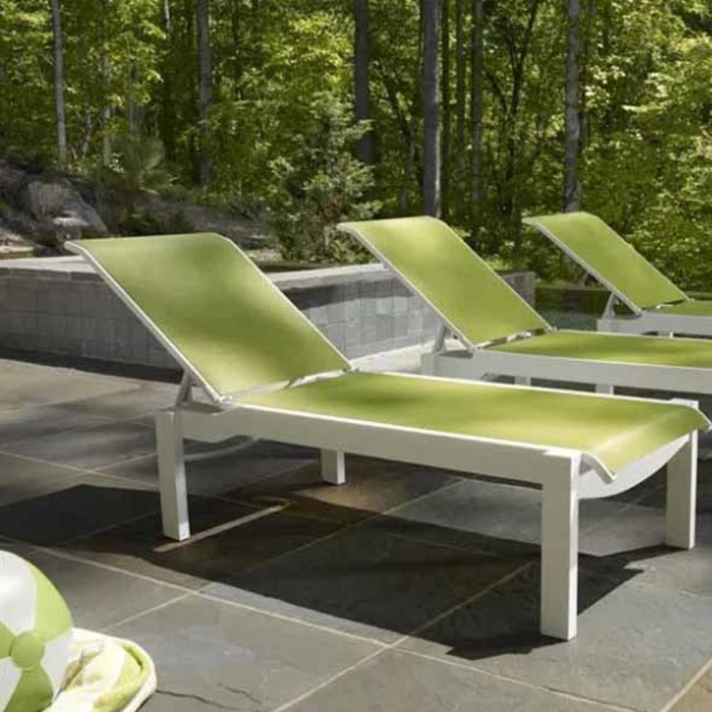 Leeward MGP Sling Lay-flat Stacking Armless Long Frame Chaise w/ Wheels (Set of 3) by Telescope Casual 9L20-3SET